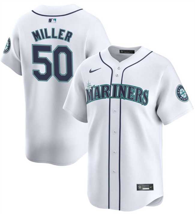 Men%27s Seattle Mariners #50 Bryce Miller White Home Limited Stitched jersey Dzhi->seattle mariners->MLB Jersey